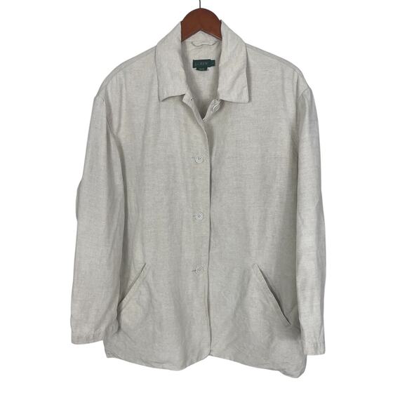 VTG J.Crew Linen Button Front Blazer Unstructured Beige Men's Sz Large Classic - Picture 1 of 11